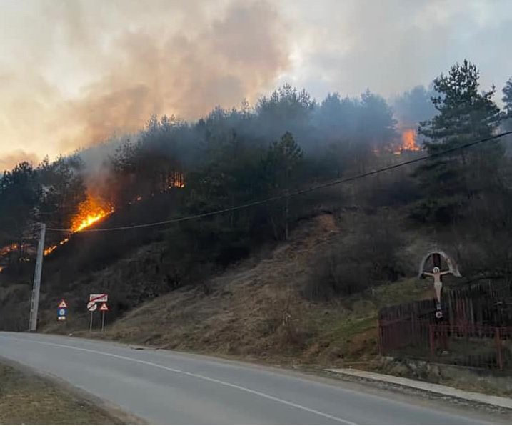 Incendiu la Băișoara. Flăcările au cuprins vegetația de pe marginea șoselei