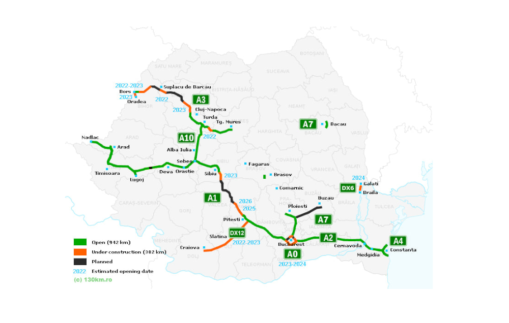 FOTO. Cum arata HARTA autostrazilor din Romania. 942 km construiti si 382 in constructie. - E fain la Cluj!