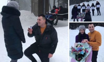 (Foto) Surpriza pregătită de un tânăr din Cluj iubitei. Cerere în căsătorie pe pârtie