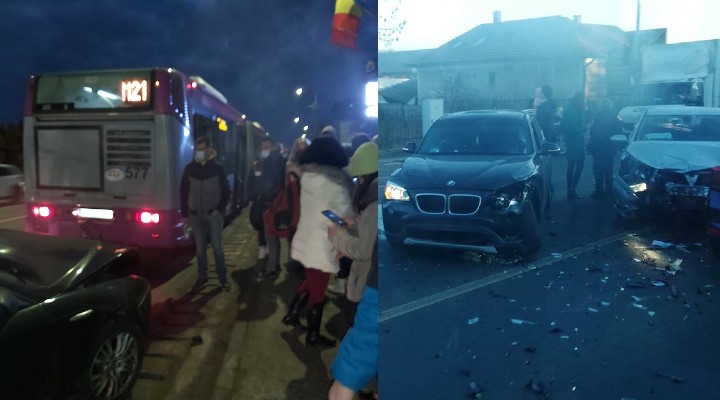(Foto) Accidente în lanț în Florești. Autobuz CTP implicat. Trafic foarte aglomerat