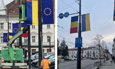 VIDEO. Drapelul Ucrainei ridicat in centrul Clujului in semn de solidaritate - E fain la Cluj!