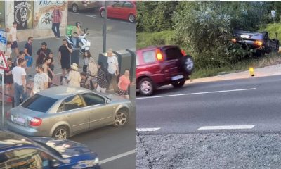 (Foto/Video) Accidente în lanț în Cluj Napoca. Bărbat de 82 de ani lovit pe Eroilor. Mașină răsturnată pe drumul Sfântul Ioan