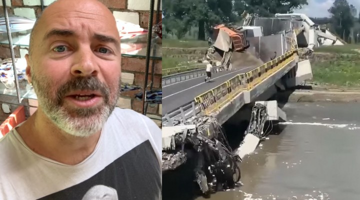 Video. Parodia unui actor clujean, după ce podul din Neamț s-a prăbușit: „Nu va mai trece maşină, nici tren/C-a fost betonul cu polistiren”