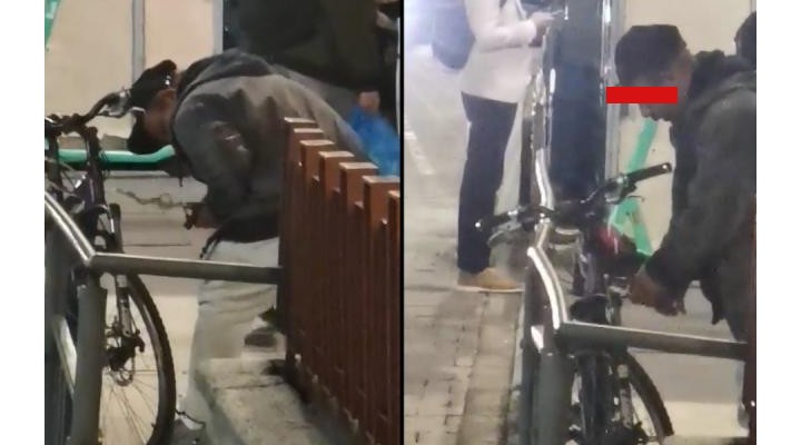 Cluj. Un hoț fură o bicicletă din fața Gării, nimeni nu-l oprește. "In fața gării plin de lume.... in stație plin .. vizavi de statie din nou lume dar nimeni nimic..”