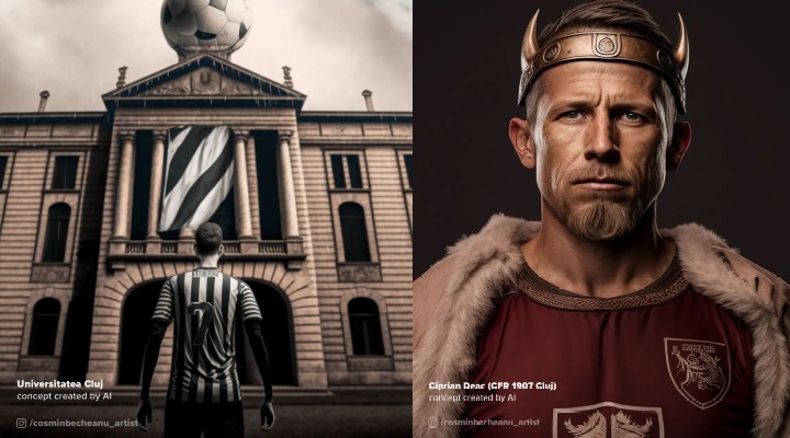 (Foto) Jucătorii de la CFR și Universitatea Cluj în imagini inedite. „Vikingi” sau războinici din viitor. Portrete SF cu fotbaliștii celor doua echipe