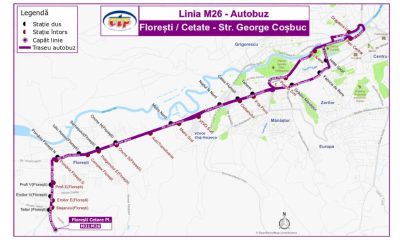 Traseul liniei de autobuz M26 (Florești - Cluj-Napoca) se va modifica. Dispar stațiile din Mihai Viteazu și Memorandumului 1