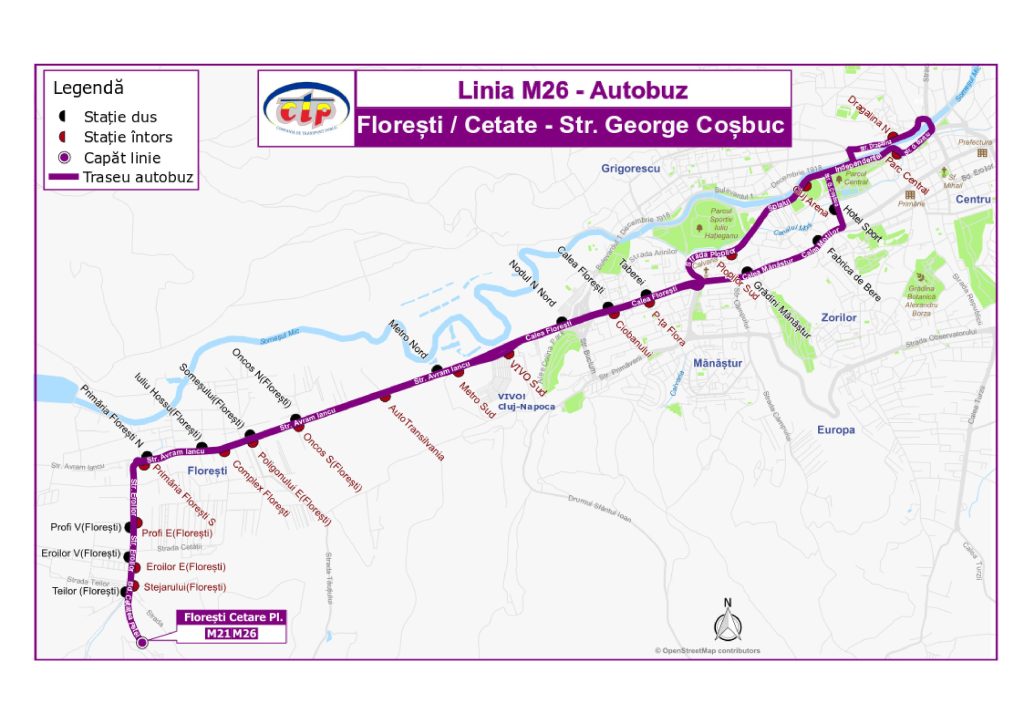 Traseul liniei de autobuz M26 (Florești - Cluj-Napoca) se va modifica. Dispar stațiile din Mihai Viteazu și Memorandumului 1