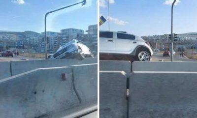 Accident în față la Metro, în Florești! Mașina s-a urcat pe parapete