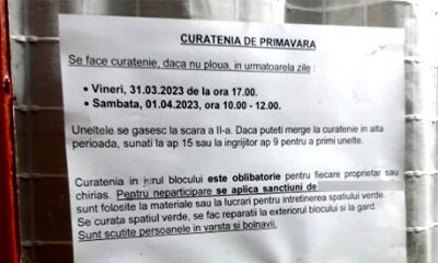 Anunțul controversat al unei asociații de locatari din Cluj Napoca: „Curățenia în jurul blocului este obligatorie. Pentru neparticipare se aplică sancțiuni de 40 lei/ap.” 1