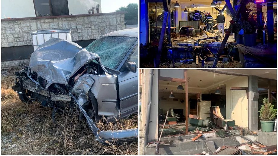 Cum a intrat BMW-ul în restaurantul Han Km 17 din Jucu. Șoferul de 19 ani a adormit la volan și a fost aproape să producă o tragedie 1