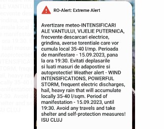ALERTĂ EXTREMĂ de furtună în Cluj-Napoca! „Evitați deplasările și luați măsuri de adăpostire!”