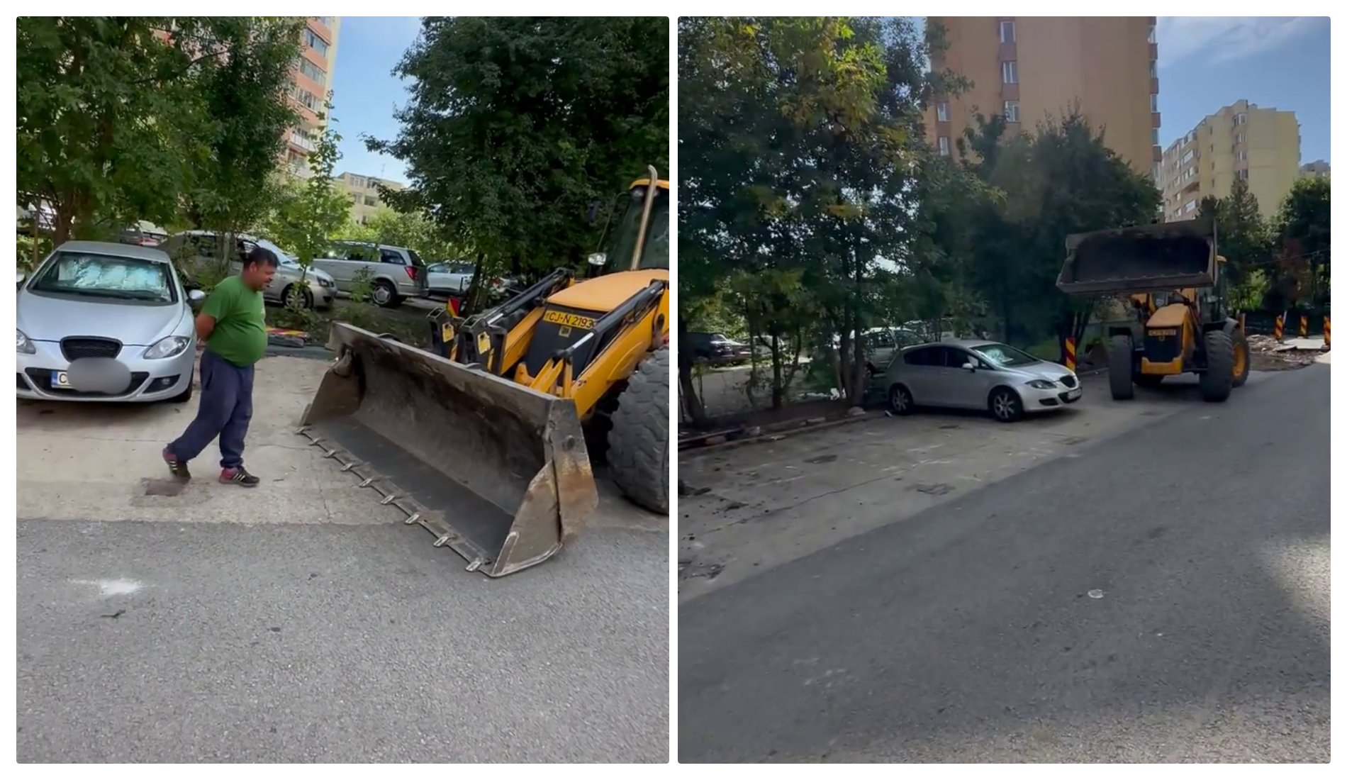 Cluj - Are dreptate? Un mănășturean refuză să elibereze parcarea și blochează asfaltarea, pentru că nu are unde muta mașina - VIDEO