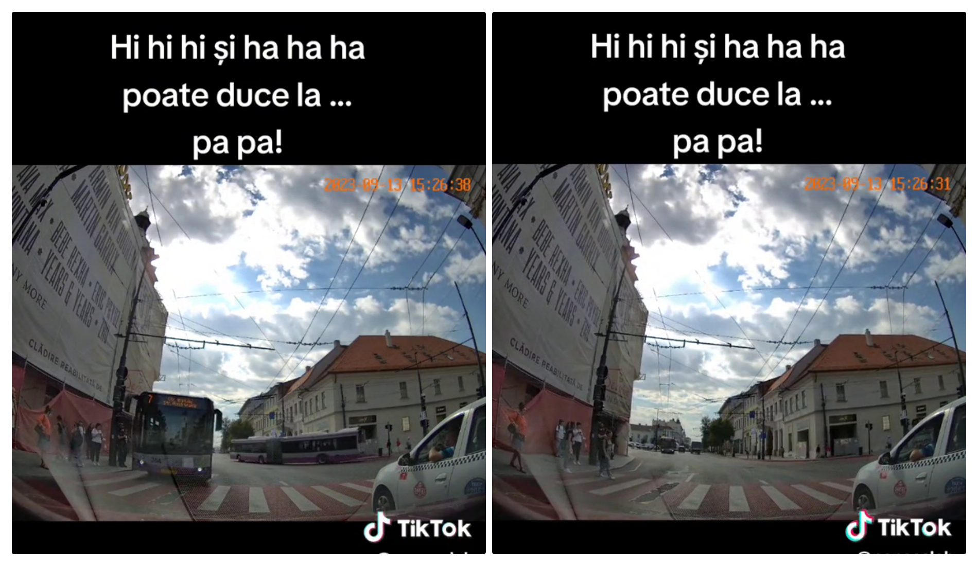 Două fete au fost la un pas să fie lovite de un troleibuz în centrul Clujului: ”Hi, hi, hi și ha, ha, ha, pot duce la ... pa, pa!” - VIDEO