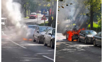 Două mașini au luat foc pe o stradă din Cluj-Napoca! Pompierii intervin de urgență - FOTO/VIDEO