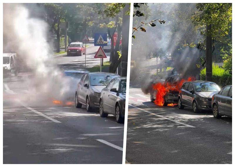 Două mașini au luat foc pe o stradă din Cluj-Napoca! Pompierii intervin de urgență - FOTO/VIDEO