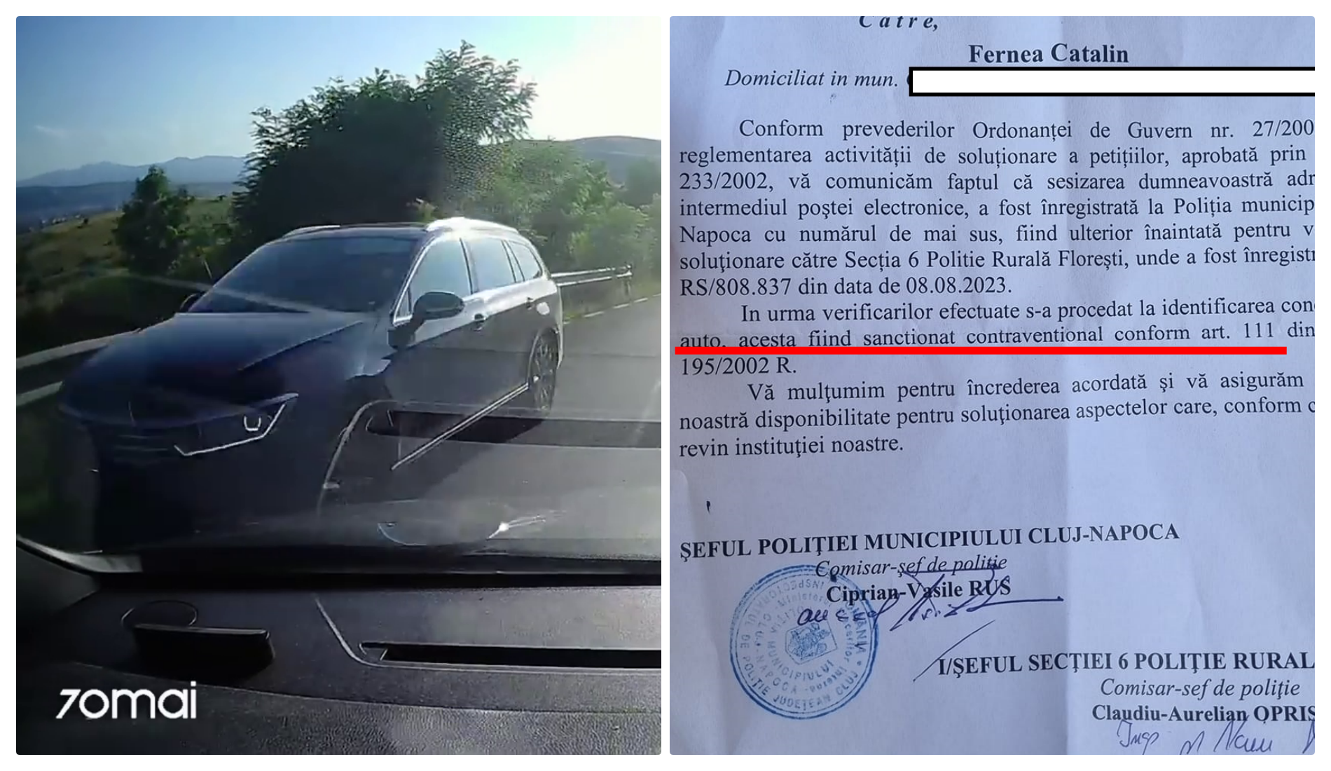 Felicitări Poliției! Clujean pe contrasens, amendat pe baza unei filmări cu camera de pe bord - VIDEO