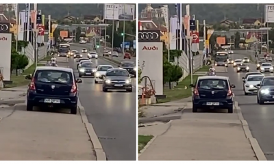 La Cluj, condusul regulamentar este pentru fraieri? Un șofer și-a făcut propria bandă, pe trotuar - VIDEO