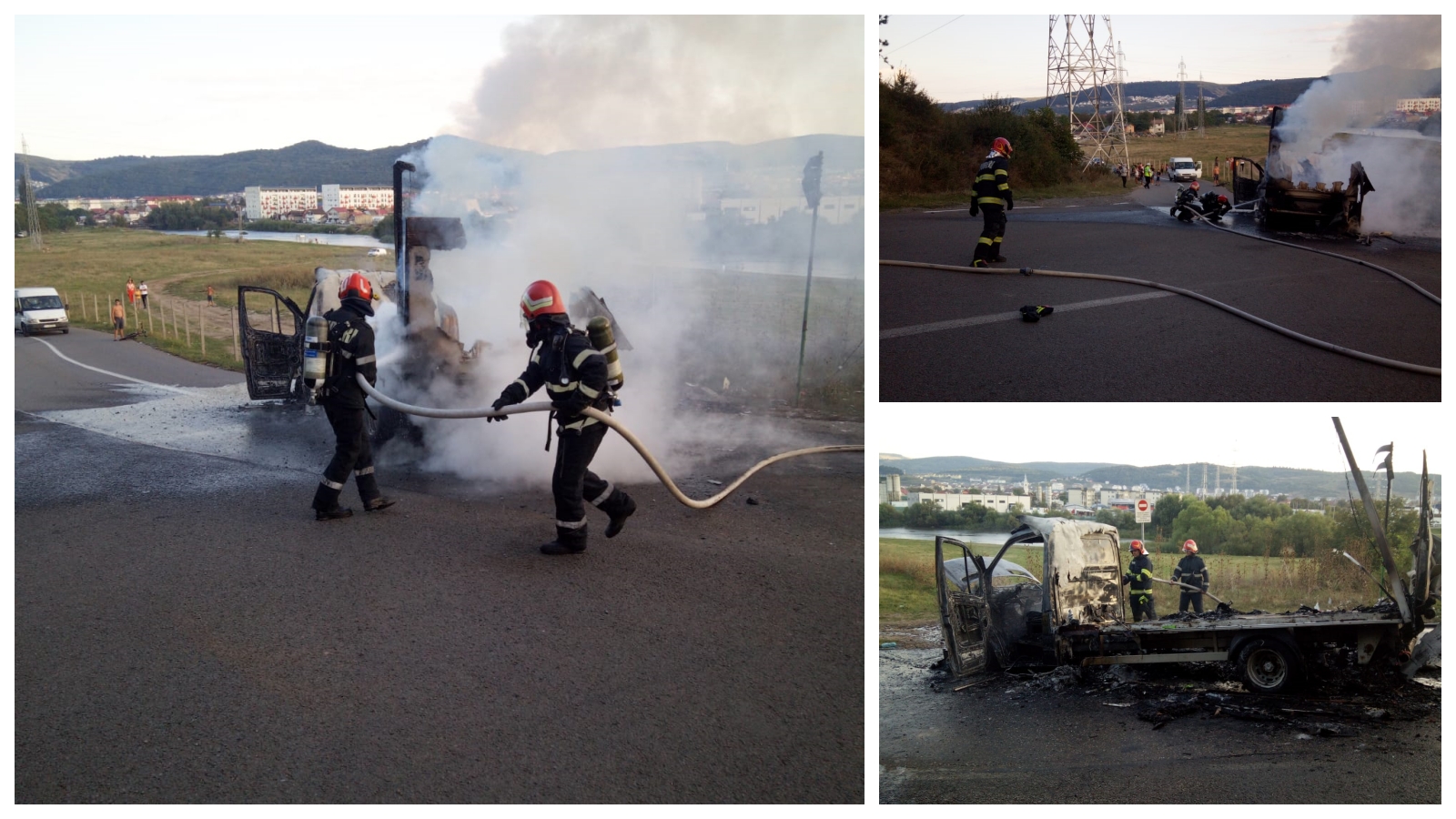 O camionetă a luat foc în Florești, la baraj - FOTO