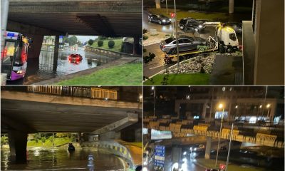 Trei mașini blocate în apă sub podul din Mărăști / Foto: Info Trafic Cluj-Napoca + monitorulcj.ro