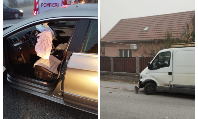 Accident între o dubă și o mașină în Dej! Un bărbat de 30 de ani a fost transportat la spital - FOTO