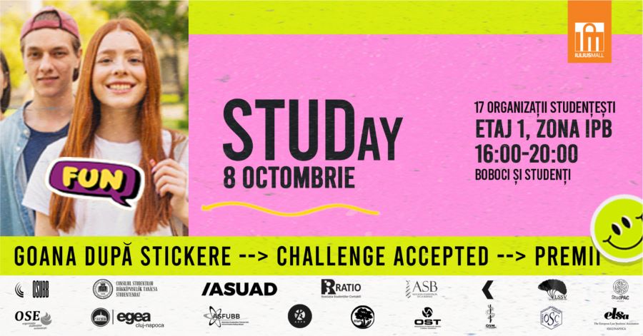 Fă cunoștință cu organizațiile studențești din Cluj-Napoca, distrează-te și câștigă premii la STUDay din Iulius Mall! (P)