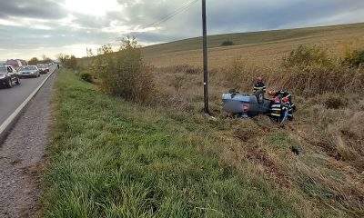 Mașină răsturnată la ieșire din Apahida  Foto ISU Cluj