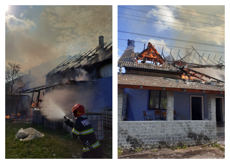O casă a luat foc în Bologa, Cluj! Flăcările au cuprins și anexa acesteia unde funcționa un magazin - FOTO