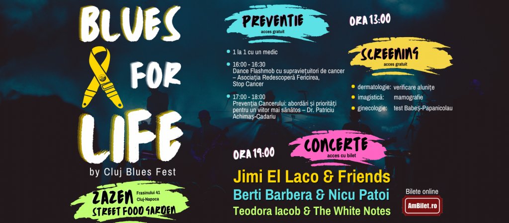 Screening gratuit și trei concerte atractive îi așteaptă pe clujeni la "Blues for Life by Cluj Blues Fest", eveniment dedicat prevenției cancerului