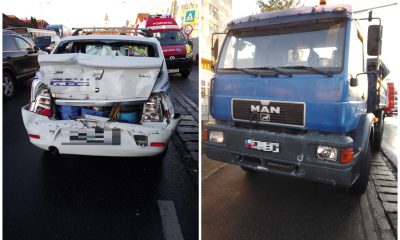O mașină și o autoutilitară, implicate într-un accident, luni dimineață. FOTO: ISU Cluj