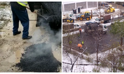 Asfaltări pe zăpadă în Mănăștur: ”Garantat va ține asfaltul pe care îl toarnă acum” - VIDEO
