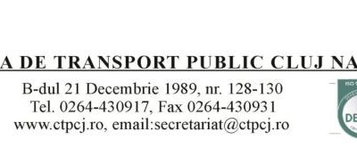 Primăria Municipiului Cluj-Napoca și CTP Cluj-Napoca anunț pentru persoanele care beneficiază de transport urban gratuit pe baza  L118/1990, L189/2000 si OUG 214/1999 și a persoanelor cu dizabilități