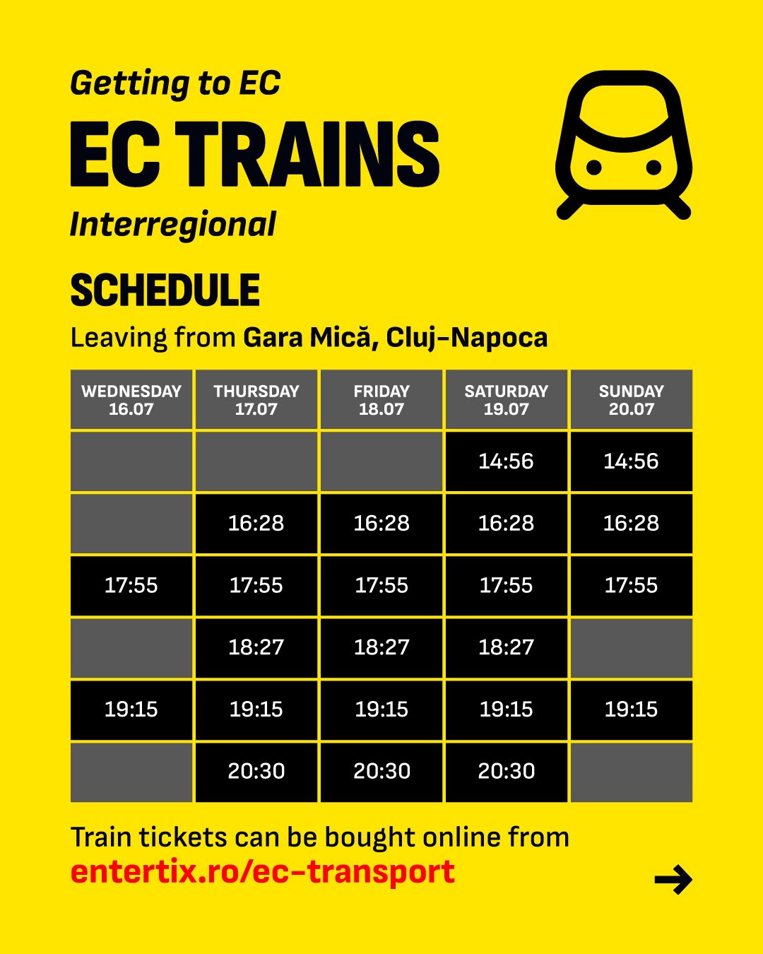 Tren spre Electric Castle 2025 în gara Cluj-Napoca