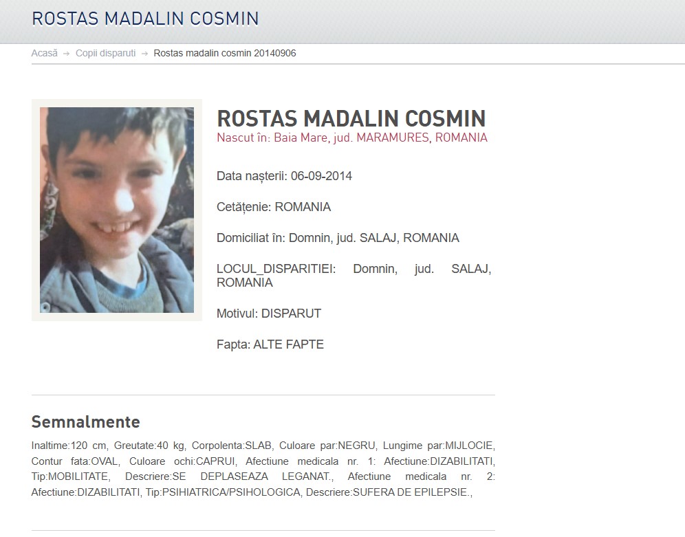 Dispariție copil 11 ani Sălaj, alertă RO-ALERT emisă de poliție