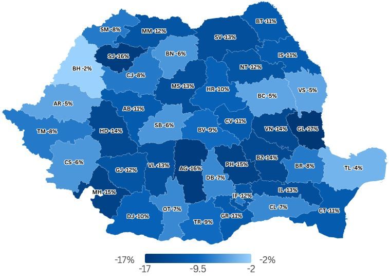 Harta județului Cluj cu UAT-urile afectate de reforma administrației