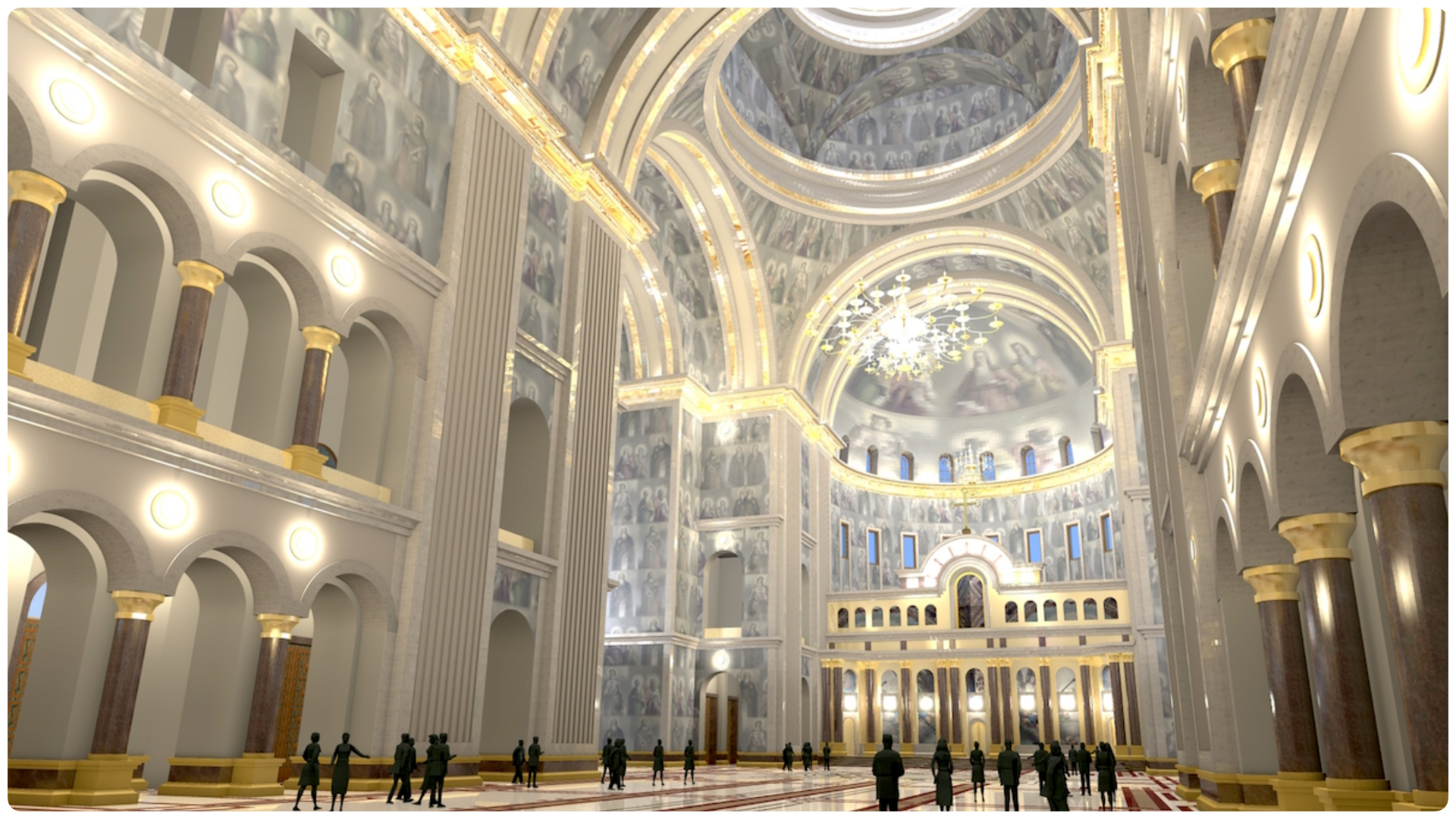 Interiorul Catedralei Naționale cu mozaicuri impresionante și turla aurită, spațiu sacru pentru rugăciune